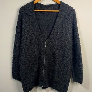 Jessica Simpson Women's Wool Blend Full Zip Gray V-Neck Textured Cardigan Medium